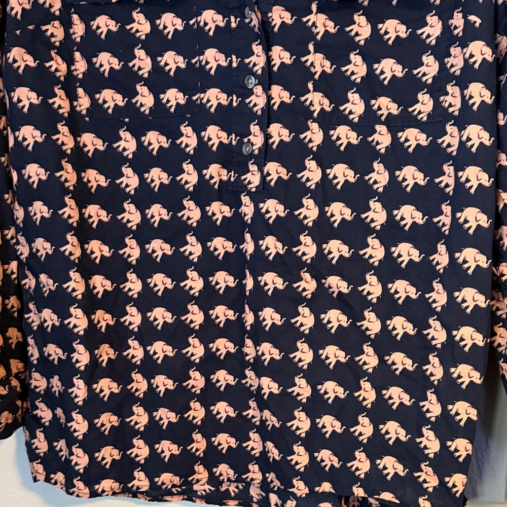 GAP Dark Blue Cotton Long Sleeve Pullover Shirt with Pink Elephant Print - Picture 7 of 13
